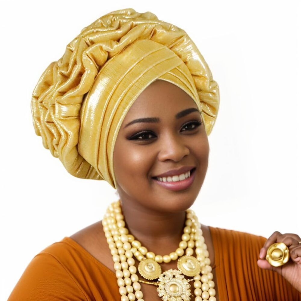 4534 Elegant African Head Wrap Turban Soft Glitter Fabric Red Shimmer
